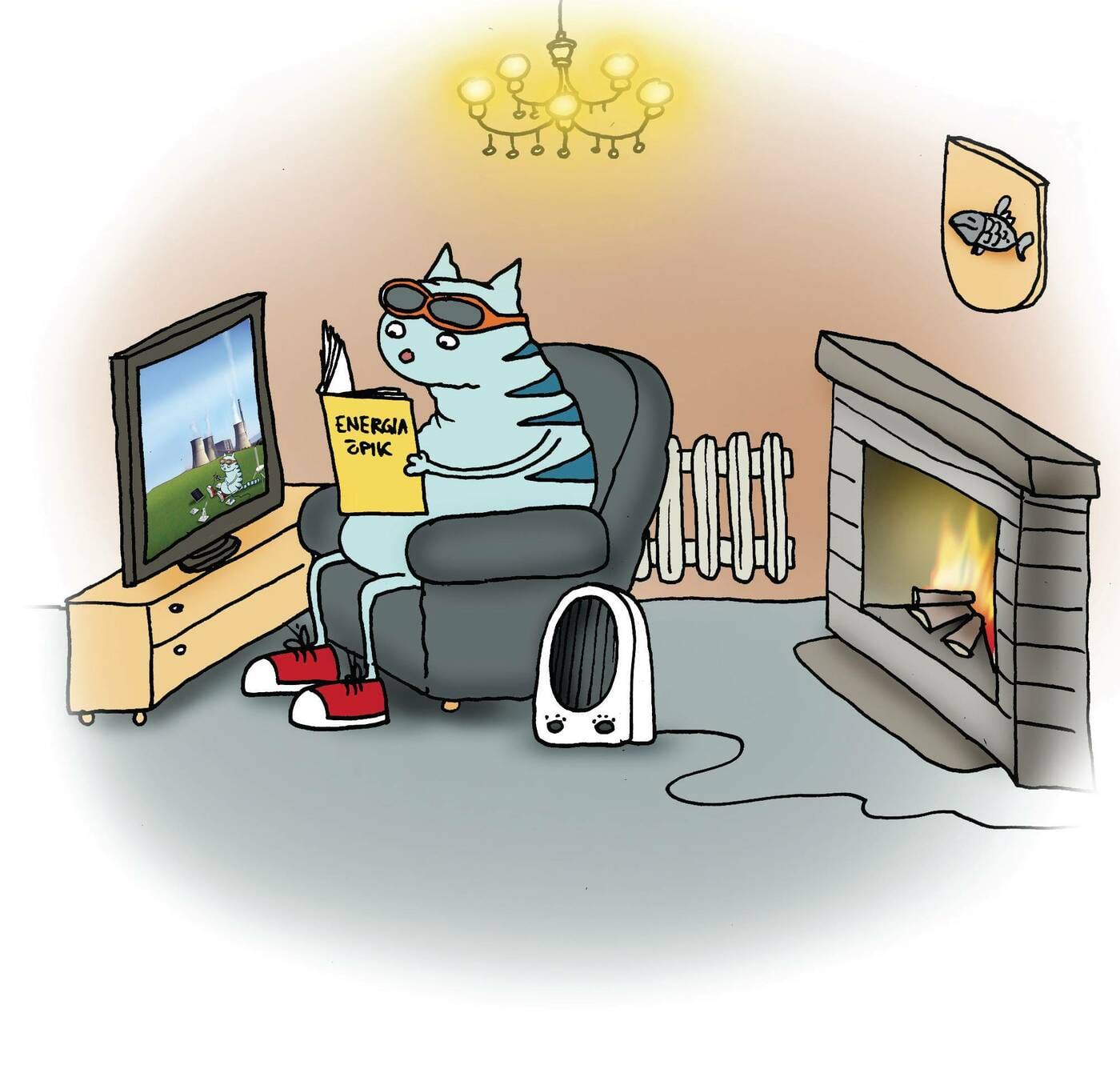 Kass loeb raamatut väga valges ja väga soojas toas