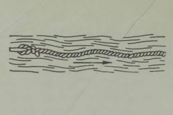 Nööri laineline liikumine voolavas vees on tingitud keeriste tekkimisest