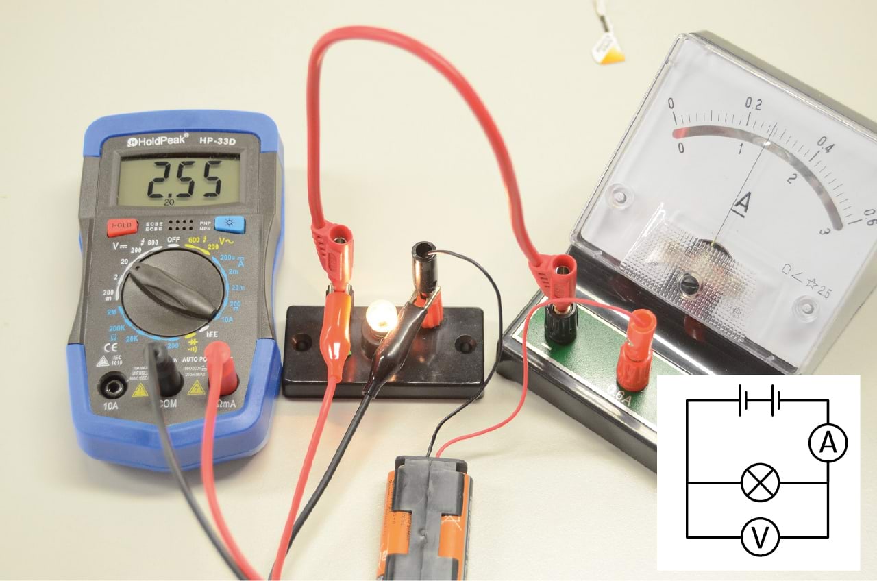 Hõõglamp põleb, mõõdame voolutugevust ja pinget
