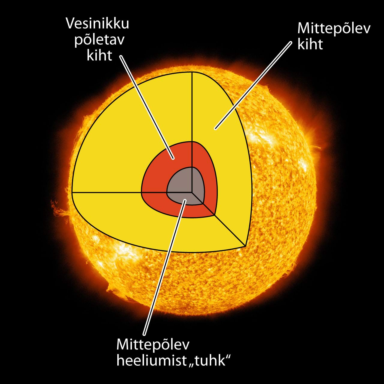 Päikesesarnase tähe siseehitus $\mathrm{H}$ põlemise faasis, kui keskosas on vesinik juba ammendunud