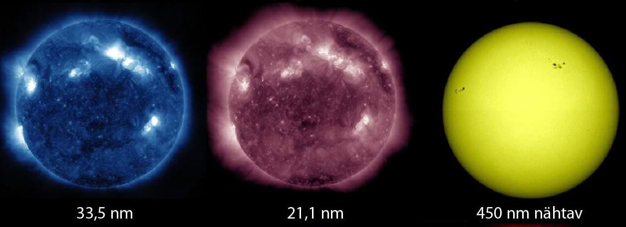 Päike erinevatel ultraviolet ja kauge ultraviolet lainepikkustel