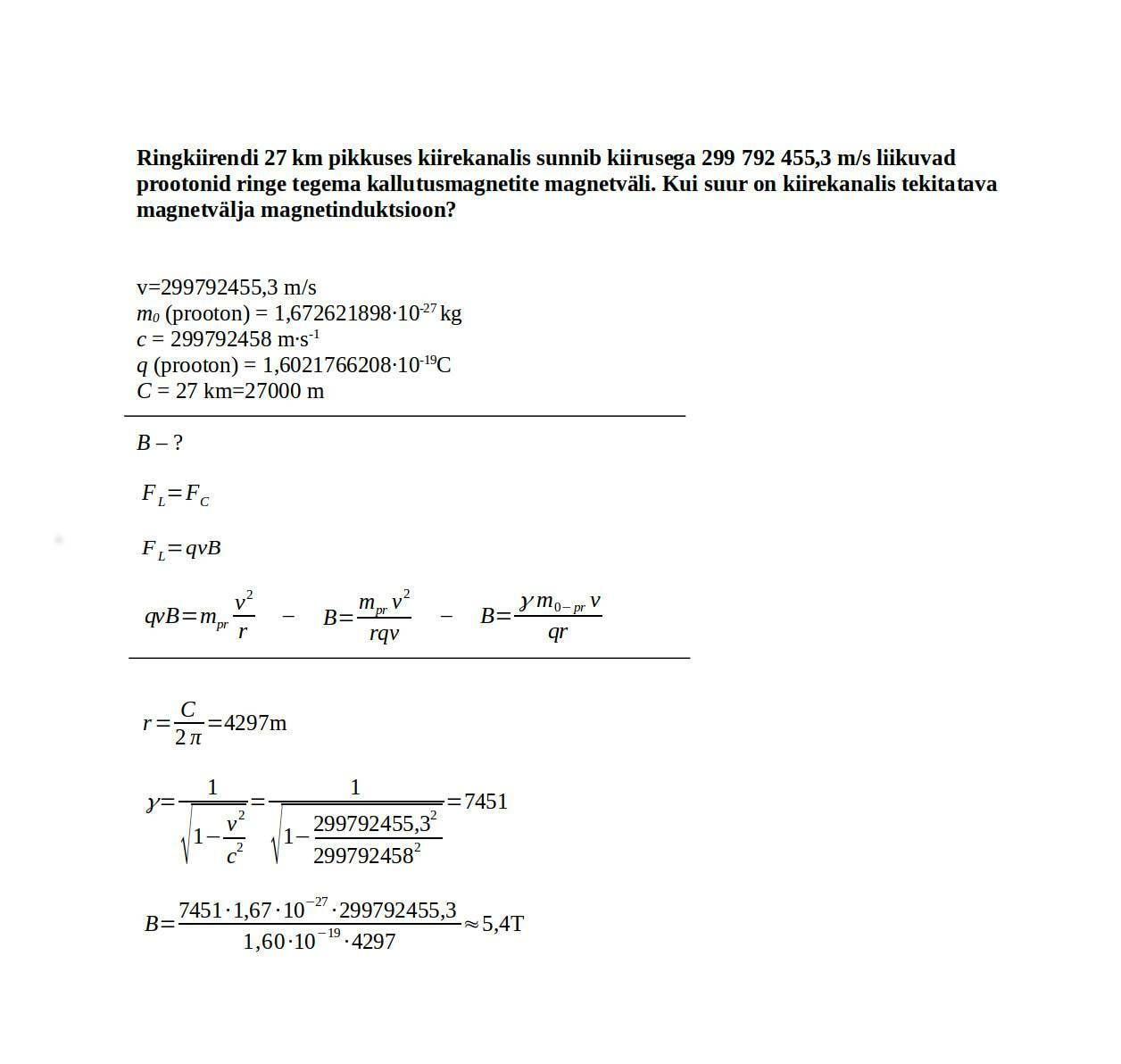 Prooton teeb ring: rehkendus